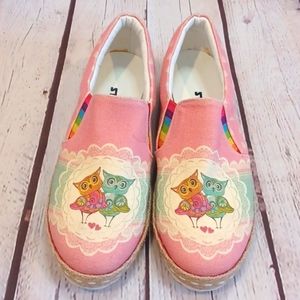 STREETFLY CANVAS SLIP-ON SHOES OWL DECO SIZE 40 (9) BARELY WORN EUC